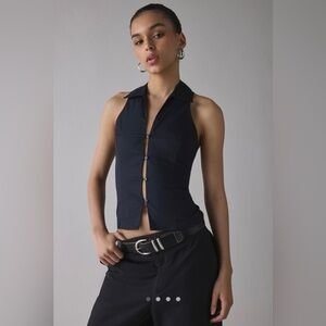 Urban Outfitters Party Girl Cotton-Blend Button Down Sleeveless Shirt in Black